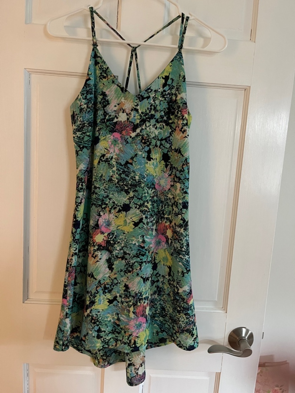 Xhilaration Green Floral Mini Slip Dress with Strappy Back